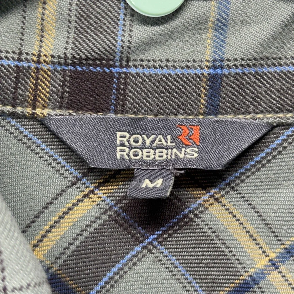 Royal‎ Robbins Mens M Plaid Button Down Shirt Sage Green Blue Long Sleeve Size M